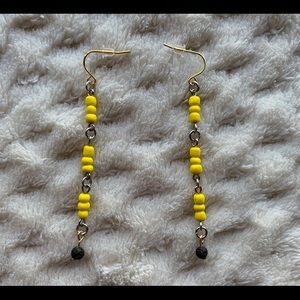 2 mm Lava Rock and Yellow Beaded Drop Earrings